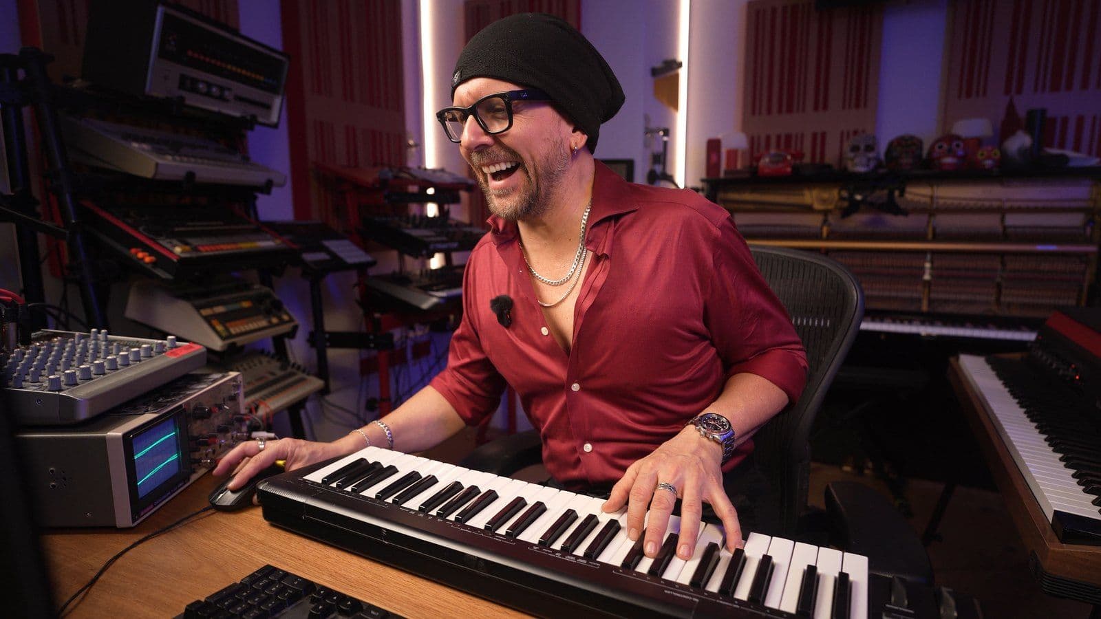 Claudio playing the Rhodes Clav Pro in the studio