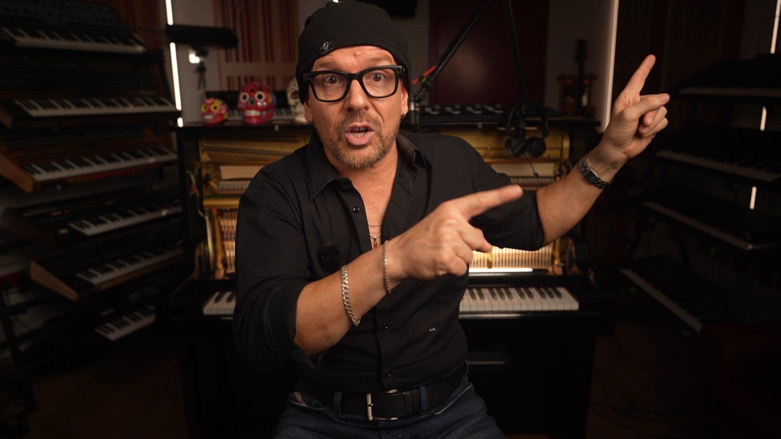 Claudio pointing to camera in the Doctor Mix studio